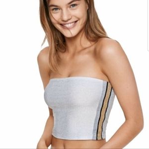 PINK Victoria's Secret Unlined  Glitter Tube Top White Silver Gold Large New